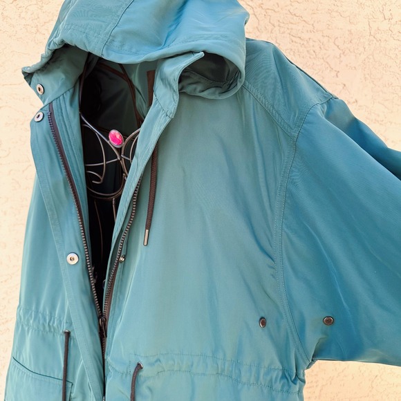 NWT Emerald Green Utility Hooded Long Overcoat Rain Coat Jacket Unisex Sz M - Picture 5 of 9